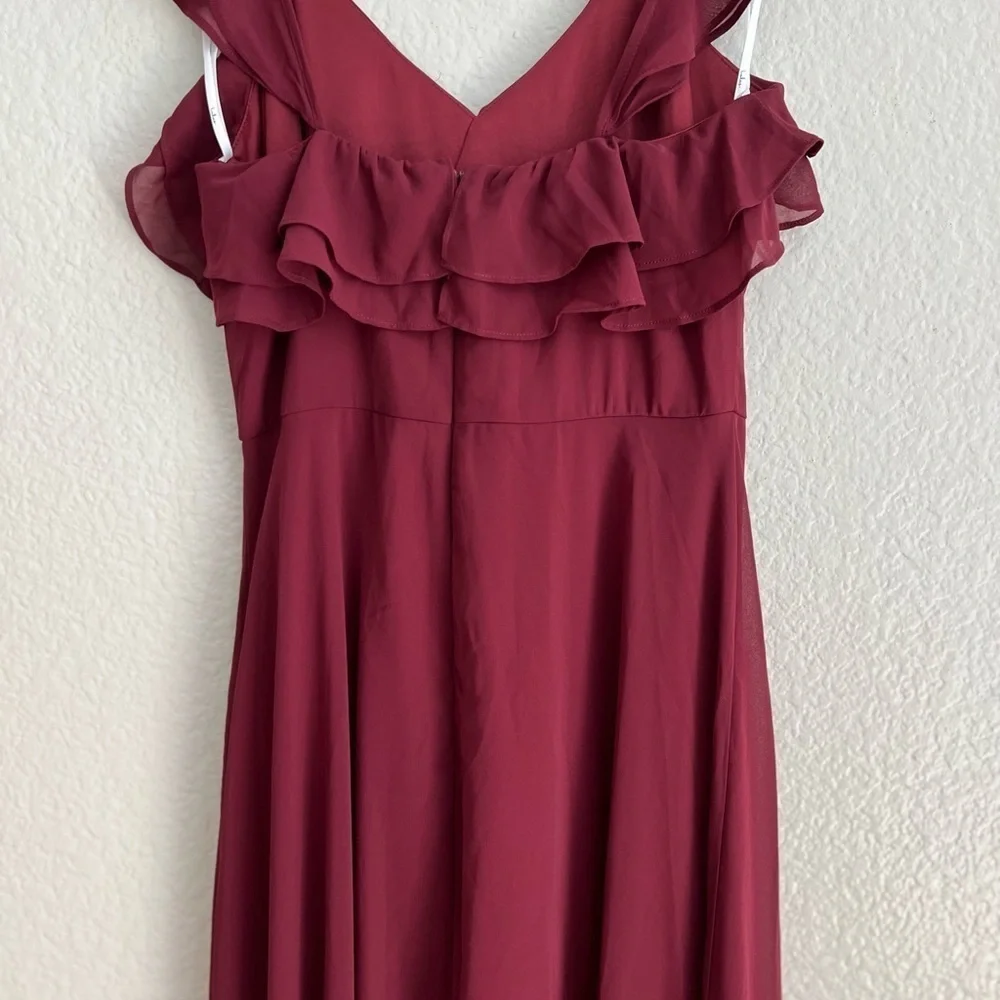 NWOT Lulus Adoring Glances Burgundy Ruffled Maxi Dress - Picture 8 of 10